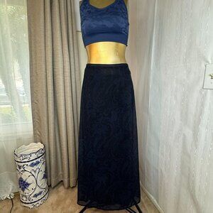 Vintage Y2k 90s Express Black & Blue Paisley Print Maxi Skirt Sz XS 1/2 Compagni
